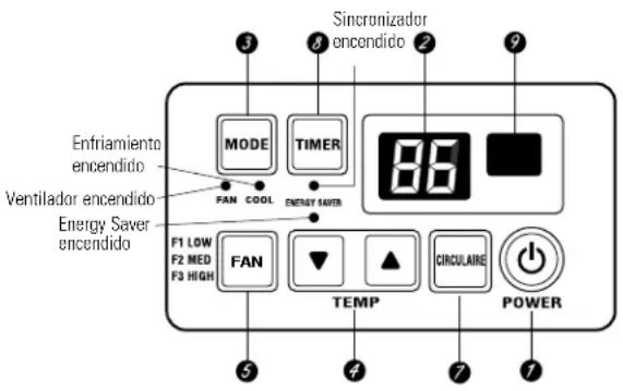 GE Quiet-Aire AGN24DA - Acerca de los controles en el acondicionador de aire—modelos con teclas de toque. - 1