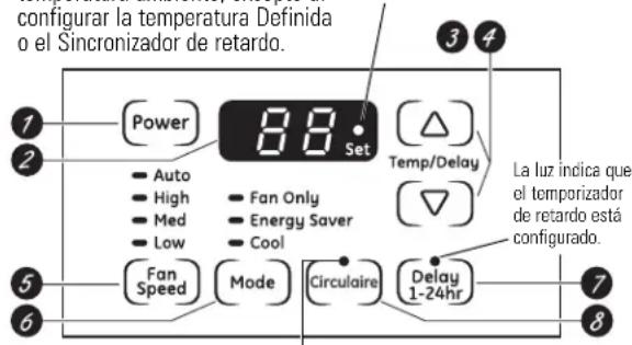GE AEW24DJ - Acerca de los controles en el acondicionador de aire—modelos con teclas de toque. - 1