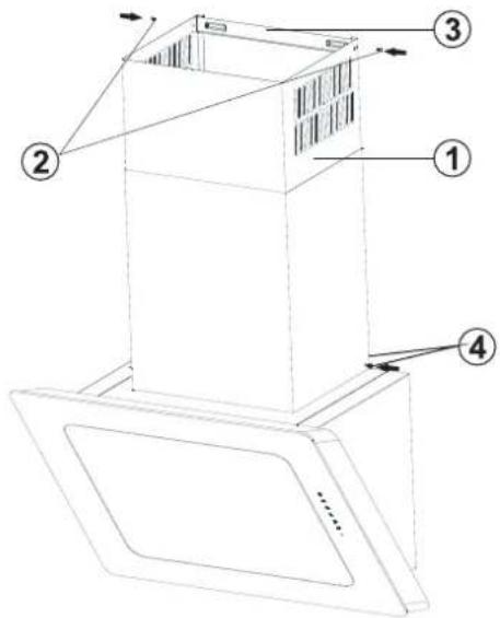 Technical diagram of a multi-tiered air duct system with numbered components and directional arrows indicating flow or movement.