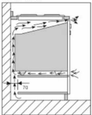 Technical diagram showing airflow or pressure distribution in a structural component with dimension标注 70 and directional arrows