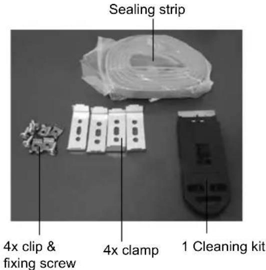 Sealing strip 4x clip & fixing screw 4x clamp 1 Cleaning kit
