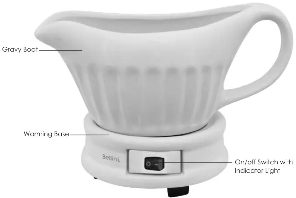 Gravy Boat Warming Base Bellini. On/off Switch with Indicator Light