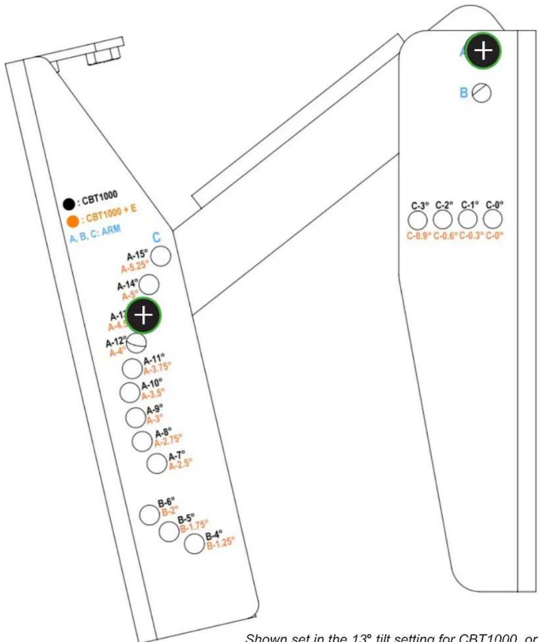 JBL CBT1000E - Tilt Angle Settings Diagram - 1