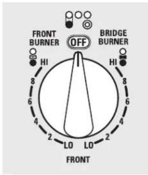 FRONT BURNER OFF BRIDGE BURNER HI HI 8 6 4 2 LO LO 2 FRONT