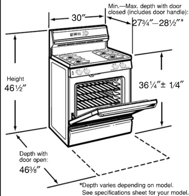 GE JGBP40BECAD - DIMENSIONS AND CLEARANCES - 1