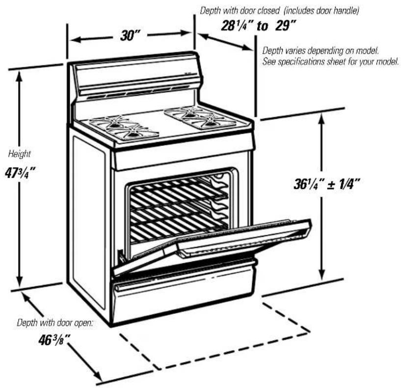GE Profile Spectra JGB910WECWW - DIMENSIONS AND CLEARANCES - 1