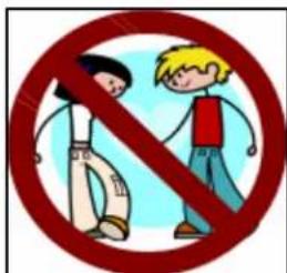Prohibition sign with two cartoon characters facing each other, indicating no religious or social restrictions.