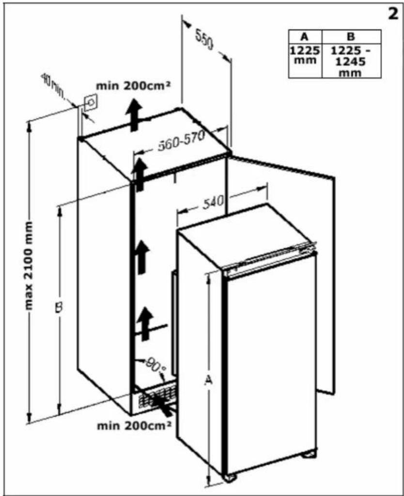 min 200cm² 560-570 550 540 max 2100 mm B 90° min 200cm² A A B 1225 mm 1225 - 1245 mm