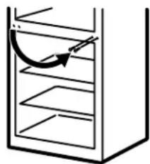 Simple line drawing of a container with horizontal shelves and an arrow indicating rotation (no text or symbols)