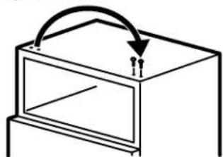 Simple line drawing of a cabinet with an arrow indicating rotation or movement (no text or symbols)