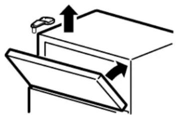 Simple line drawing of a cabinet with arrows indicating movement or force (no text or symbols)