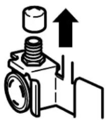 Pure mechanical diagram showing a bolt and nut assembly with an upward arrow, no text or symbols present.