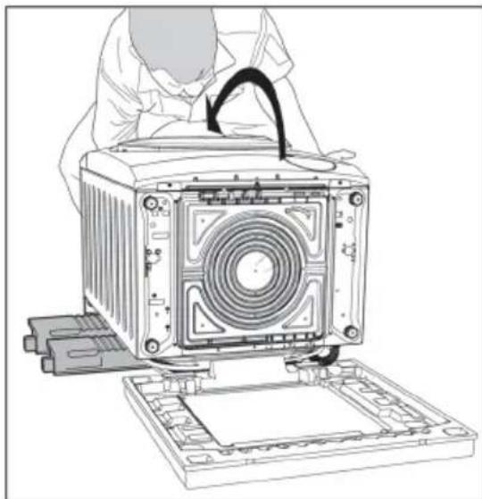 Line drawing of a person working on a computer motherboard with a fan and socket.