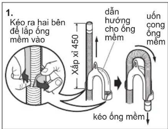 1. Kéo ra hai bên để lắp ống mềm vào Xấp xỉ 450 đản hướng cho ống mềm uốn cong ống mềm kéo ống mềm
