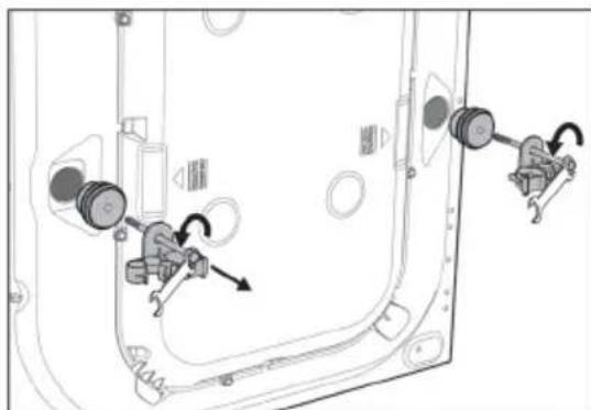 Technical line drawing of a mechanical assembly with two components and directional arrows indicating motion.