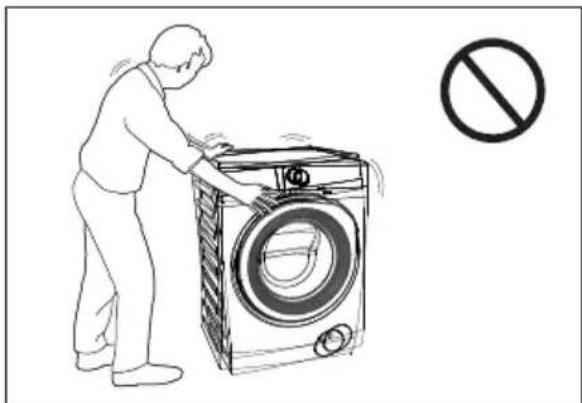 Person washing a washing machine with a prohibition symbol (no text or labels)
