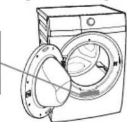 Line drawing of a washing machine with a circular fan and lid (no text or symbols)