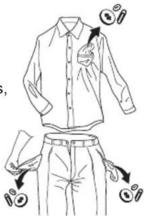Technical line drawing of a shirt with buttons and accessories, showing front and side views with labels like 'T', 'i', and 'e'.