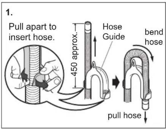 1. Pull apart to insert hose. 450 approx. Hose Guide bend hose pull hose