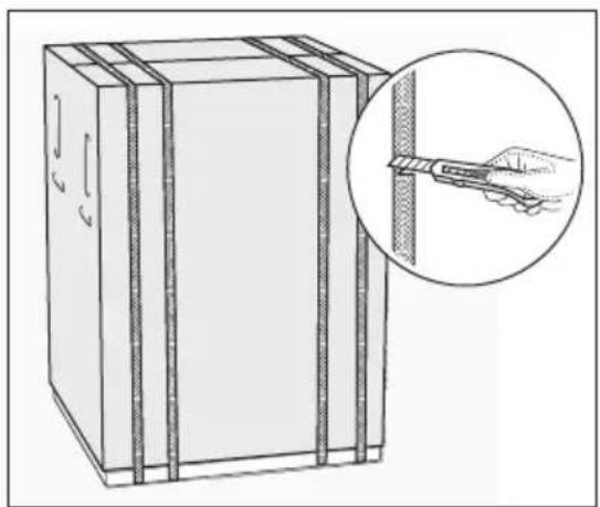 Illustration of a rectangular box with vertical strips, connected to a wall and a magnified inset showing a hand holding a tool (no text or symbols present)