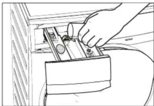 Line drawing of a hand inserting a device into a rack (no text or symbols).