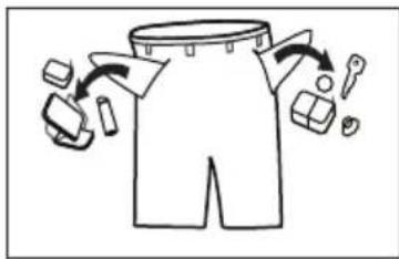 Diagram illustrating a garment pattern with labeled parts and directional arrows indicating movement or processing steps.