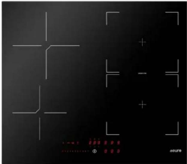 Technical diagram with geometric cross shapes and a red numerical display below, labeled 'acure' at bottom right.