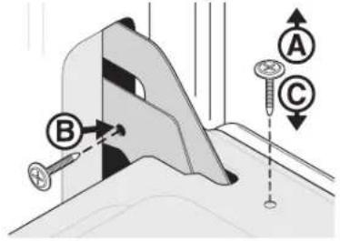 Technical diagram showing a mechanical assembly with labeled parts A, B, and C, including directional arrows indicating movement or force.