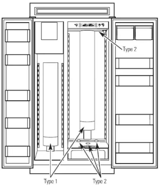 GE ZISW360DR - The refrigerator uses two types of halogen bulbs: - 1