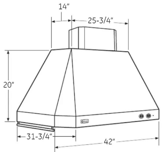 GE ZV42ISHSS - 42" HOOD DIMENSIONS - 1