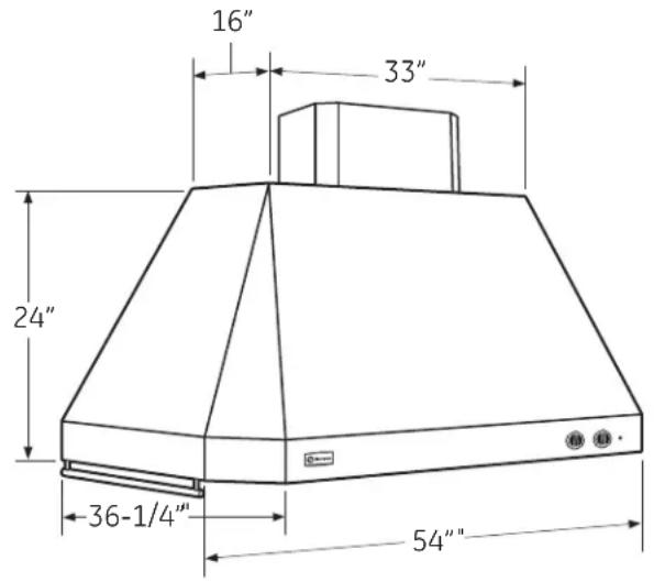 GE ZV42ISHSS - 54" HOOD DIMENSIONS - 1