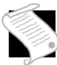 Illustration of a rolled parchment or scroll with dense text lines, likely representing a formal document or manuscript.