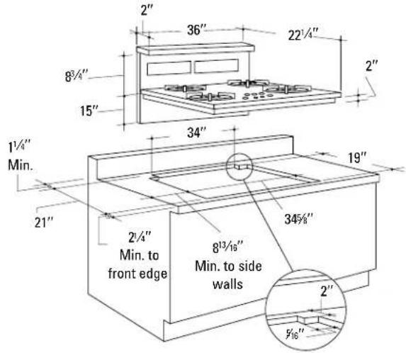GE Profile JGP656WBWW - Countertop cut-out dimensions - 1
