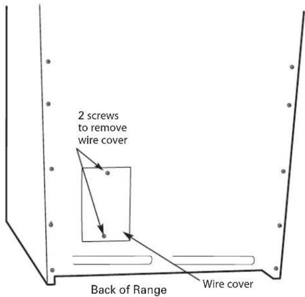 2 screws to remove wire cover Back of Range Wire cover