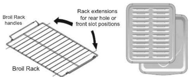 Broil Rack handles Rack extensions for rear hole or front slot positions Broil Rack