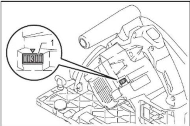 Technical diagram of a mechanical assembly with numbered components and an inset showing a component labeled '1'