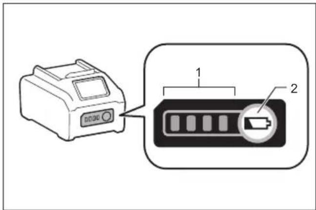 Diagram showing a device connected to a battery with labeled components 1 and 2
