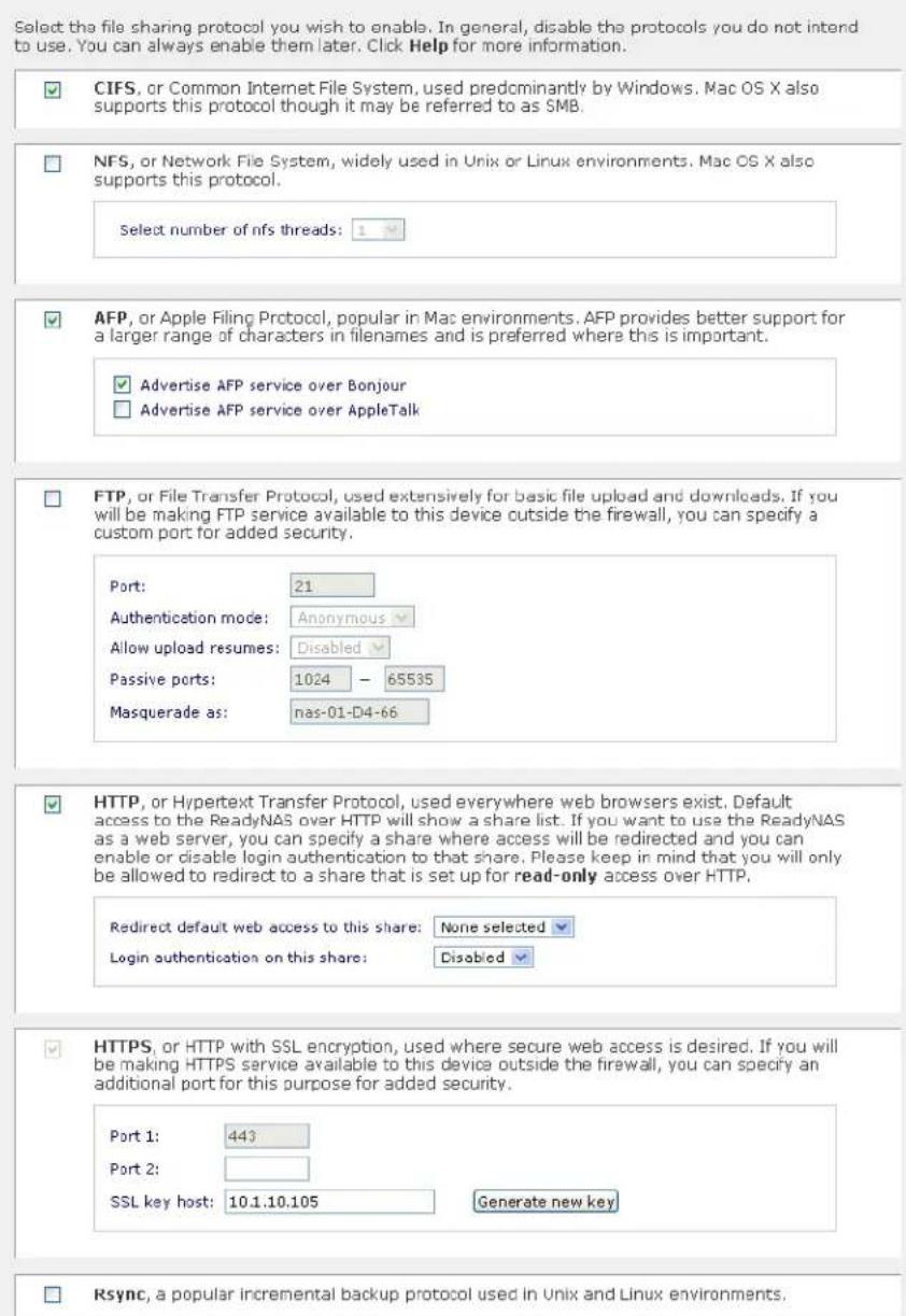 NETGEAR ReadyNAS RD2210v1 - Manage File-Sharing Protocols - 1