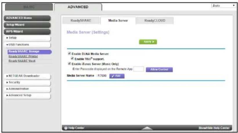 NETGEAR iTunes Server - Select the Media Server tab. - 1