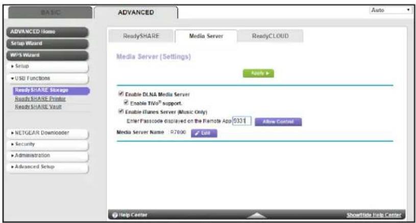 NETGEAR iTunes Server - e. Select the Media Server tab. - 1