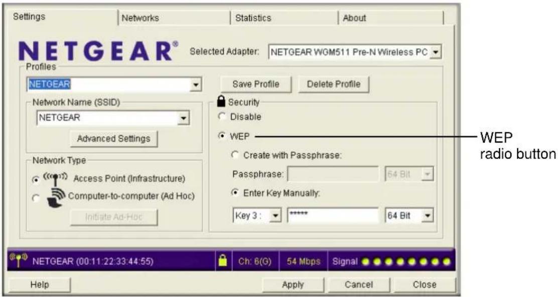 NETGEAR WGM511 - Configure the WEP settings. - 1
