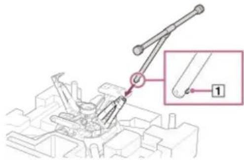 Technical diagram showing mechanical assembly with labeled component '1' and a magnified detail view