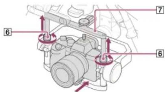 Technical diagram of a mechanical assembly with numbered components and directional arrows indicating parts of motion or assembly.