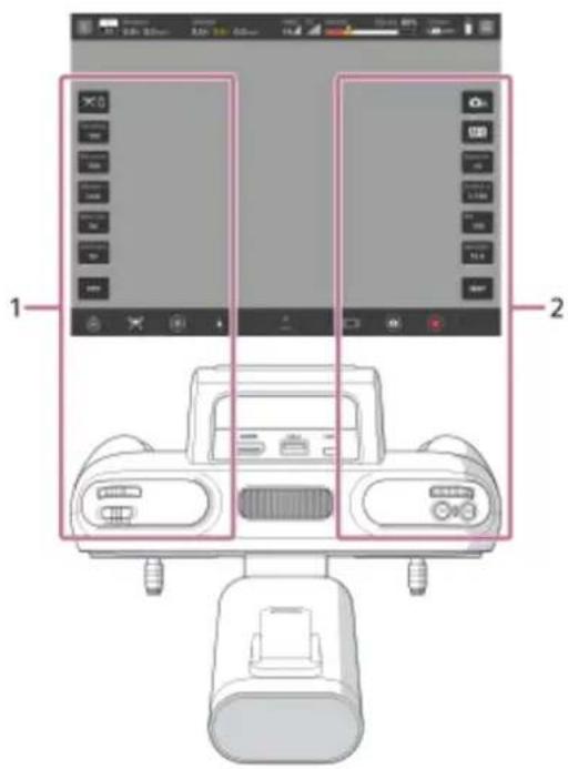 Diagram showing two car dashboard controls with labeled interface elements and a vehicle interior view