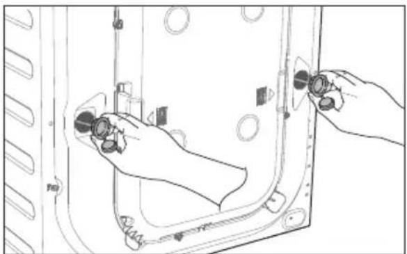Line drawing of hands adjusting a door panel with buttons and sensors (no text or symbols).