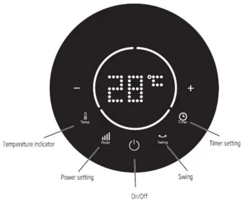 28°C Temperature indicator Temp Mode Swing Timer Timer setting Power setting On/Off Swing