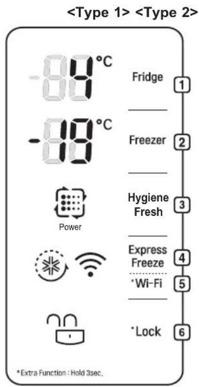 -88°C Fridge _ Freezer _ Hygiene Fresh _ Express Freeze *Wi-Fi _ *Lock * Extra Function : Hold 3sec.