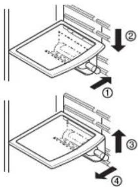 Diagram showing two steps of a kitchen sink with labeled arrows indicating movement directions.