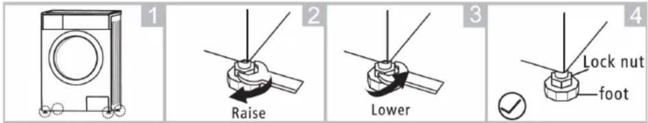 1 2 3 4 Raise Lower Lock nut foot
