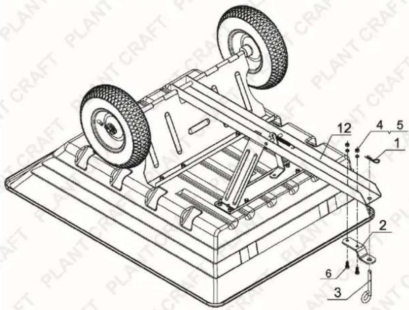 Technical diagram of a vehicle chassis with numbered components and assembly parts labeled